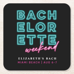 Porta-copo De Papel Quadrado Fim de Semana de Despedida de Solteira Neon Azul e