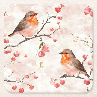 Porta-copo De Papel Quadrado Finalidade de Aquarela em uma Árvore e Berries de