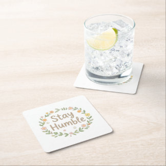 Porta-copo De Papel Quadrado Fique humilde tons terrosos texto em branco