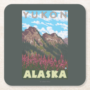 Porta-copo De Papel Quadrado Fireweed & montanhas - Yukon, Alaska