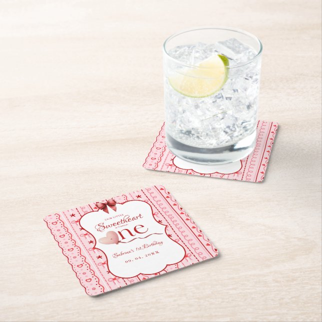 Porta-copo De Papel Quadrado First Birthday valentine baby birthday party (Insitu)