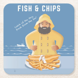 Porta-copo De Papel Quadrado Fish and Chips