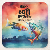 Fishing lovers 50th  birthday Fish   watercolor  