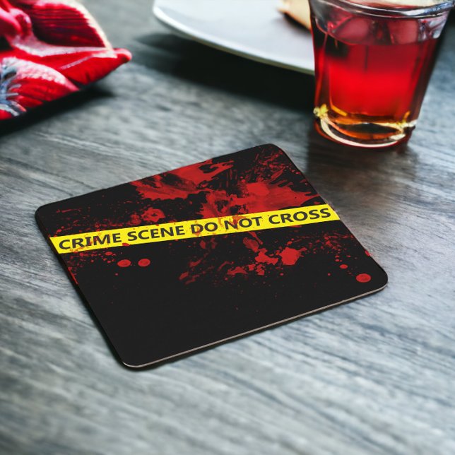 Porta-copo De Papel Quadrado Fita de Cena de Crime Policial (Police Crime Scene Tape Square Paper Coaster from Ricaso. Murder Mystery Party accessories)