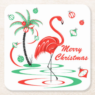 Porta-copo De Papel Quadrado Flamingo de Natal Vermelho
