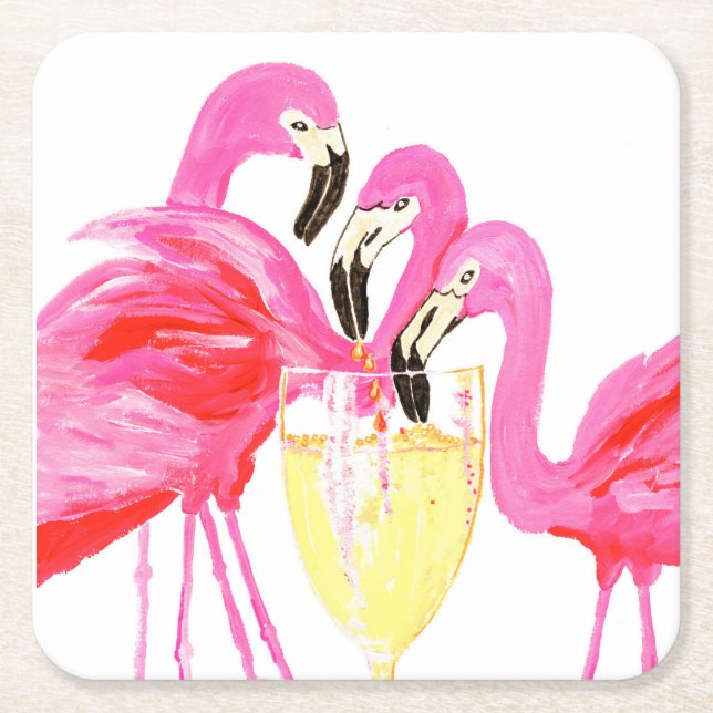 Porta-copo De Papel Quadrado Flamingo em vinho branco (Frente)