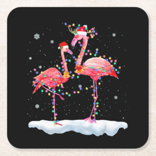 Porta-copo De Papel Quadrado Flamingo   Flamingo Árvore de Natal Santa Hat Xma