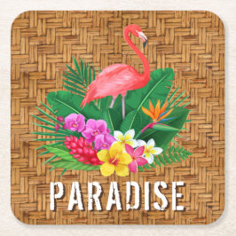 Porta-copo De Papel Quadrado Flamingo Fllowers em Wicker Pattern