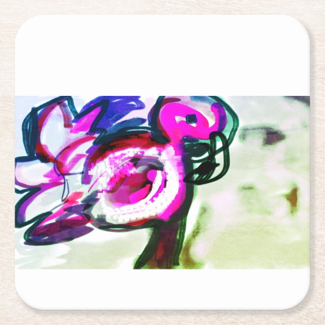 Porta-copo De Papel Quadrado Flamingo, flor, alegria (Frente)