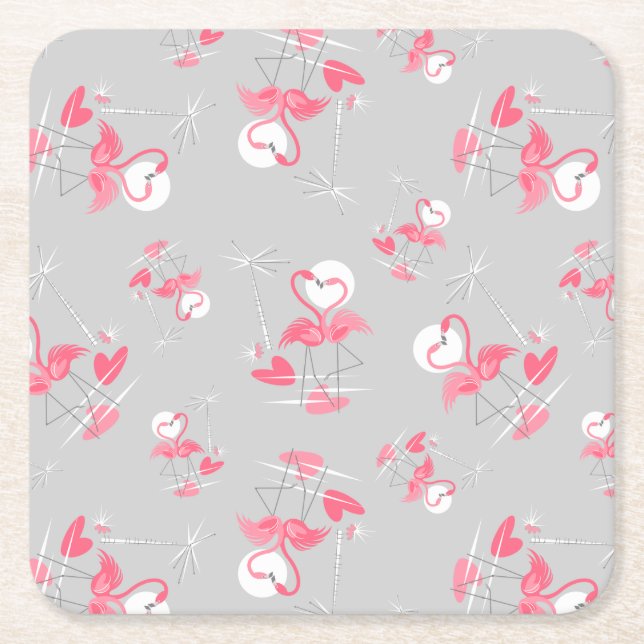 Porta-copo De Papel Quadrado Flamingo Love Multi-porta copos quadrado (Frente)