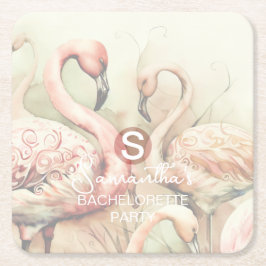 Porta-copo De Papel Quadrado Flamingo Monograma Personalizado Chic Elegante