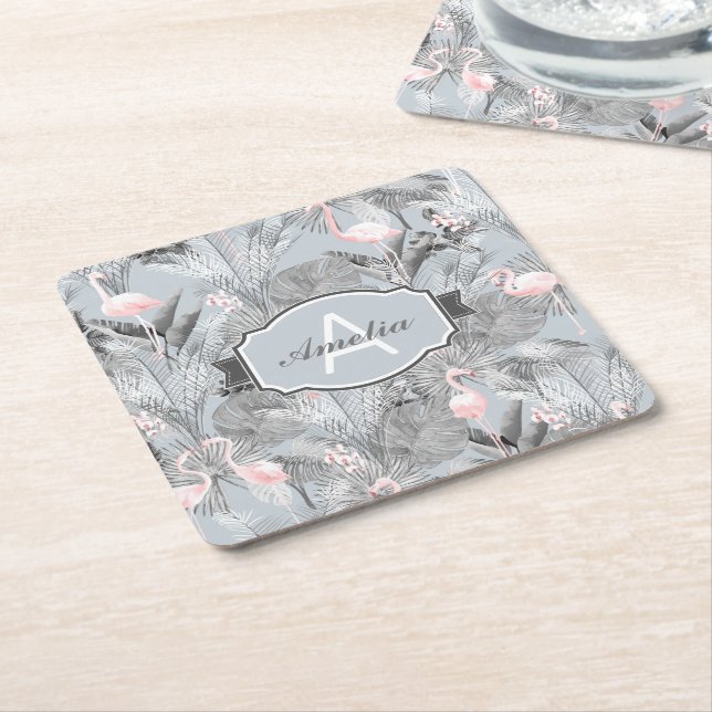 Porta-copo De Papel Quadrado Flamingo Orchid Pattern Tropical ID868 (Inclinado)