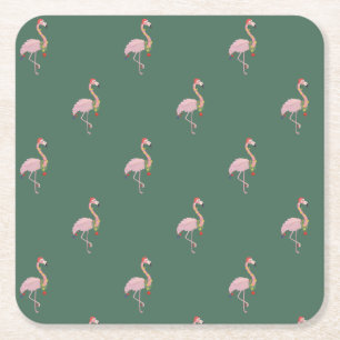 Porta-copo De Papel Quadrado Flamingo Rosa Adorável Com Chapéu de Papai Noel, V