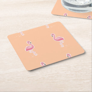 Porta-copo De Papel Quadrado flamingo rosa em laranja claro