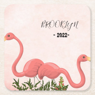 Porta-copo De Papel Quadrado Flamingo Rosa Moderno