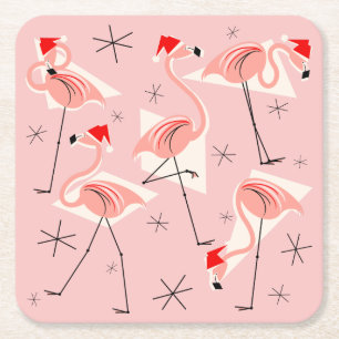 Porta-copo De Papel Quadrado Flamingo Santas portas copos Rosa