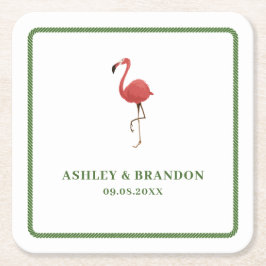 Porta-copo De Papel Quadrado Flamingo Tropics Beach Coastal Retro Wedding