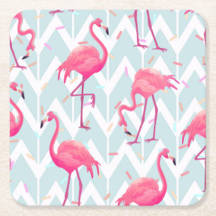 Porta-copo De Papel Quadrado Flamingos - Cinza De Luz: Tropical Vintage.