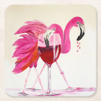 Porta-copo De Papel Quadrado Flamingos em vinho tinto