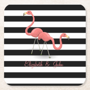 Porta-copo De Papel Quadrado Flamingos Fofos, Listras Pretas e Brancas, Persona