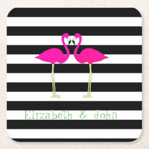 Porta-copo De Papel Quadrado Flamingos Rosa,Listras Pretas e Brancas,Personaliz
