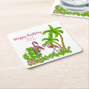 Porta-copo De Papel Quadrado Flamingos tropicais e Portas copos de papel para f