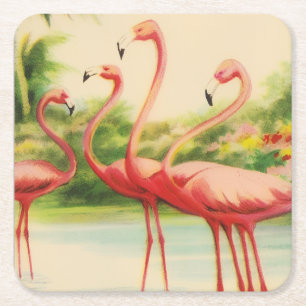 Porta-copo De Papel Quadrado Flamingos Vintage