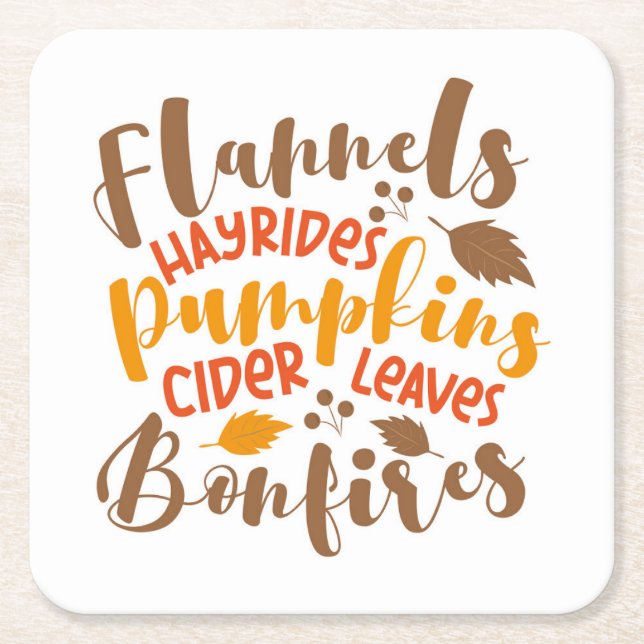 Porta-copo De Papel Quadrado Flannels Hay Rides Pumpkins Cider Deixa Bonfire (Frente)