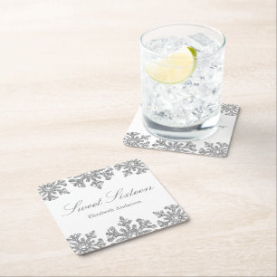 Porta-copo De Papel Quadrado Floco de neve prateado Winter Sweet 16