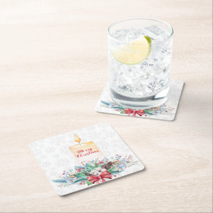 Porta-copo De Papel Quadrado Flocos Brancos De Neve E Decoração De Natal