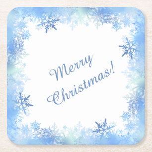 Porta-copo De Papel Quadrado Flocos de neve azuis