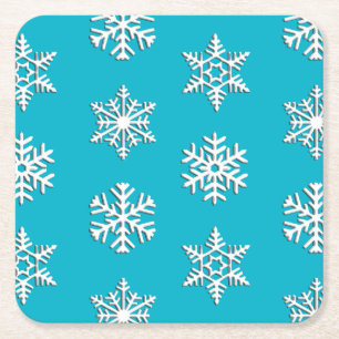 Porta-copo De Papel Quadrado Flocos de neve brancos de 3 d, fundo personalizáve