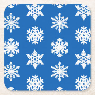 Porta-copo De Papel Quadrado Flocos de neve de ikat - Azul de cobalto e branco