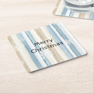 Porta-copo De Papel Quadrado Flocos de neve de natal com creme azul