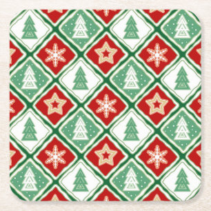 Porta-copo De Papel Quadrado Flocos de neve de Natal e árvores de Natal