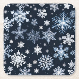 Porta-copo De Papel Quadrado Flocos de neve Design azul-de-inverno
