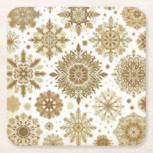 Porta-copo De Papel Quadrado Flocos de neve Dourados