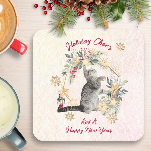 Porta-copo De Papel Quadrado Flocos de neve Dourados Greeneram Feliz Feliz Nata (Criador carregado)