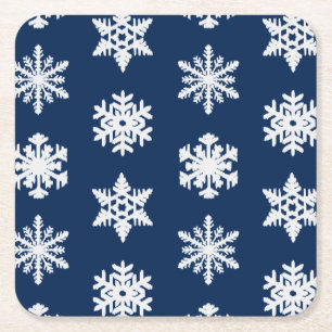 Porta-copo De Papel Quadrado Flocos de neve Ikat - Azul Marinho branco e escuro