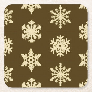 Porta-copo De Papel Quadrado Flocos de Neve Ikat - Bege e Marrom Chocolate