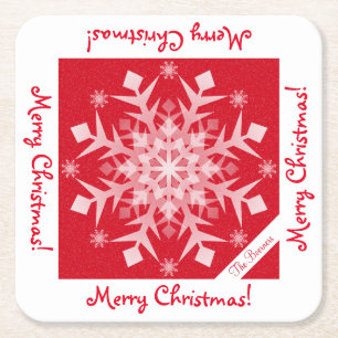Porta-copo De Papel Quadrado Flocos de neve nevando Feriado Vermelho Beber Desc