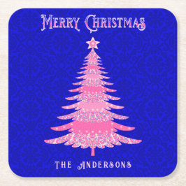 Porta-copo De Papel Quadrado Flocos de neve personalizados cor-de-rosa de árvor