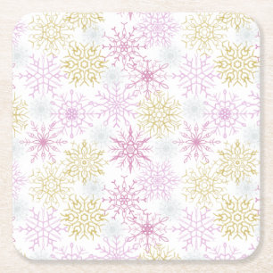 Porta-copo De Papel Quadrado Flocos de neve rosados
