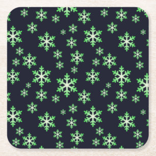 Porta-copo De Papel Quadrado Flocos de neve verdes e brancos com fundo azul