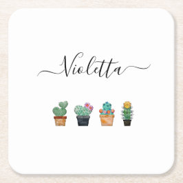 Porta-copo De Papel Quadrado Flor Cactus Greenery