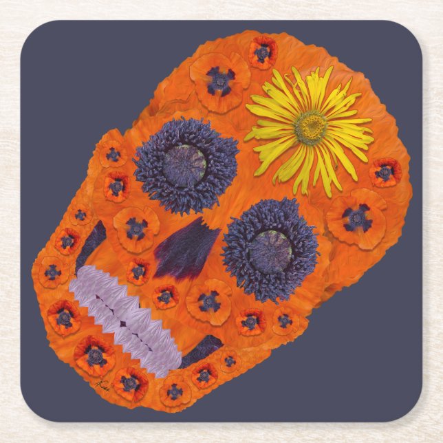 Porta-copo De Papel Quadrado Flor - Caveira 1 (Frente)