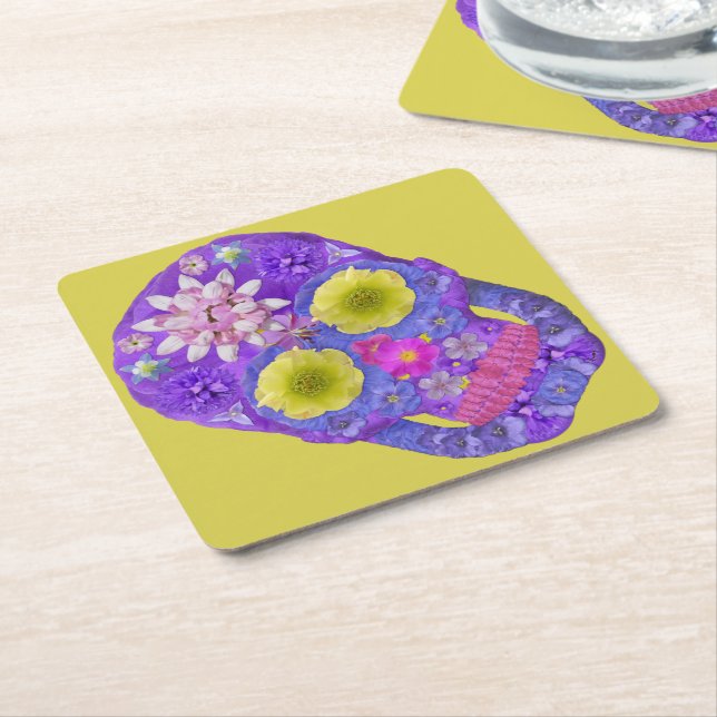 Porta-copo De Papel Quadrado Flor - Caveira 5 (Inclinado)