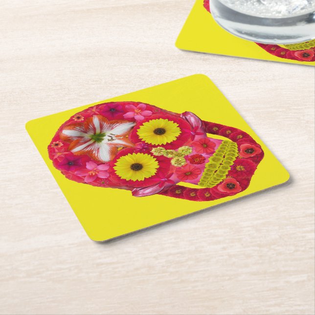 Porta-copo De Papel Quadrado Flor - Caveira 6 (Inclinado)