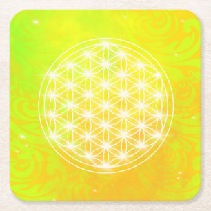 Porta-copo De Papel Quadrado flor da vida, amarelo, geométrico sagrado