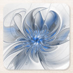 Porta-copo De Papel Quadrado Flor de Arte Fracionada com Cinza Azul abstrato<br><div class="desc">Flor fantasia única com tons de azul e cinza, abstrato e elegante. Design para as portas copos de prancheta e muito mais.</div>